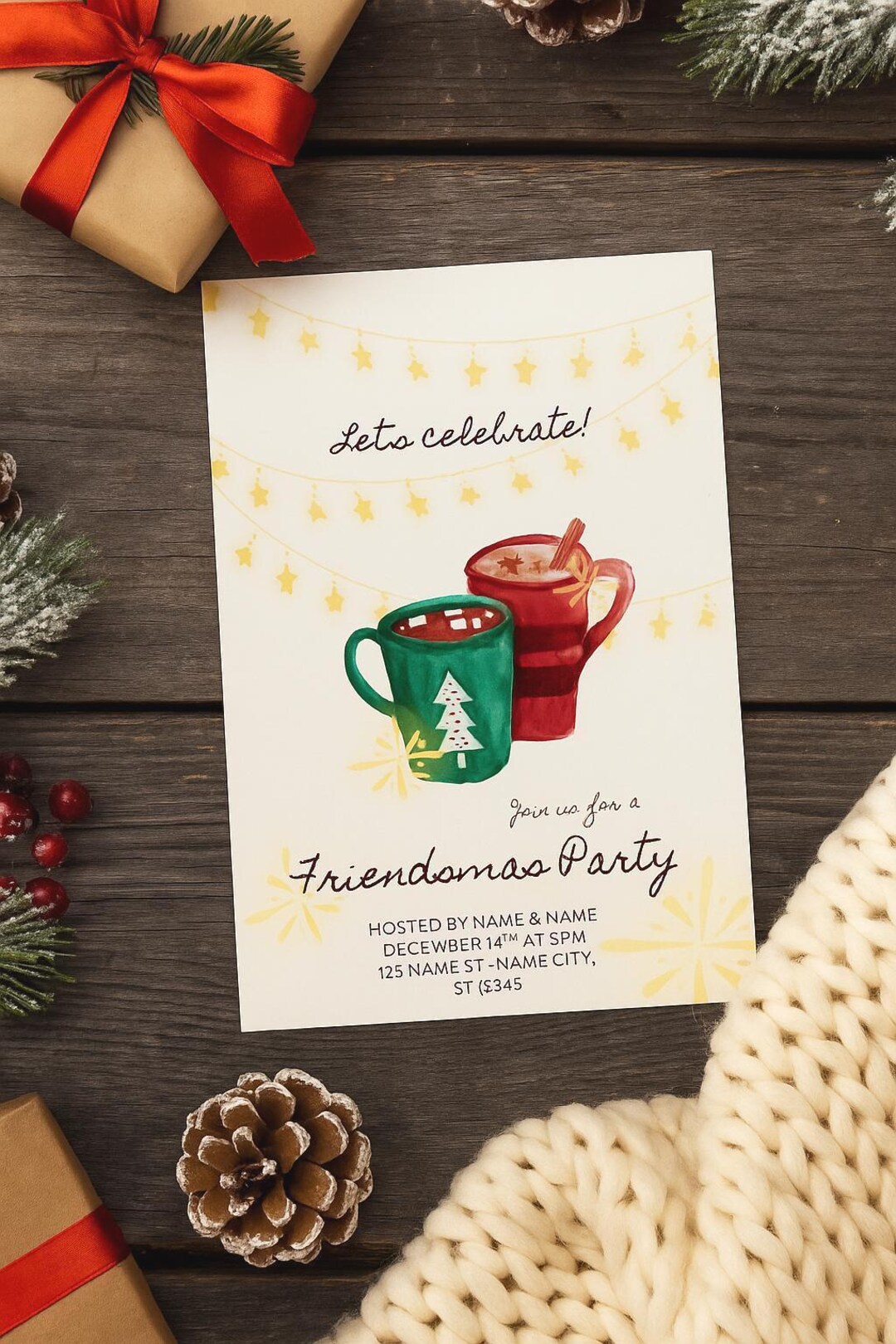 Friendsmas Party Invitation Template Editable Holiday Template