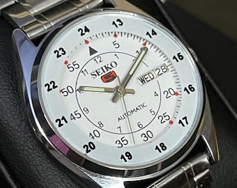 Vintage Seiko 5 Automatic Watch, White Dial, Stainless Steel Strap, Refurbished Men's Watch