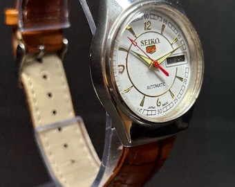 Refurbished Seiko 5 Automatic Watch, White Dial, Day Date, All Working