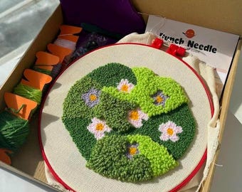 Beginner Punch Needle Kit, Moss Flower Punch Needle Kit, DIY Embroidery Kit, Punch Needle Starter Kit, Craft Kit Gift, Relaxing Hobby Kit