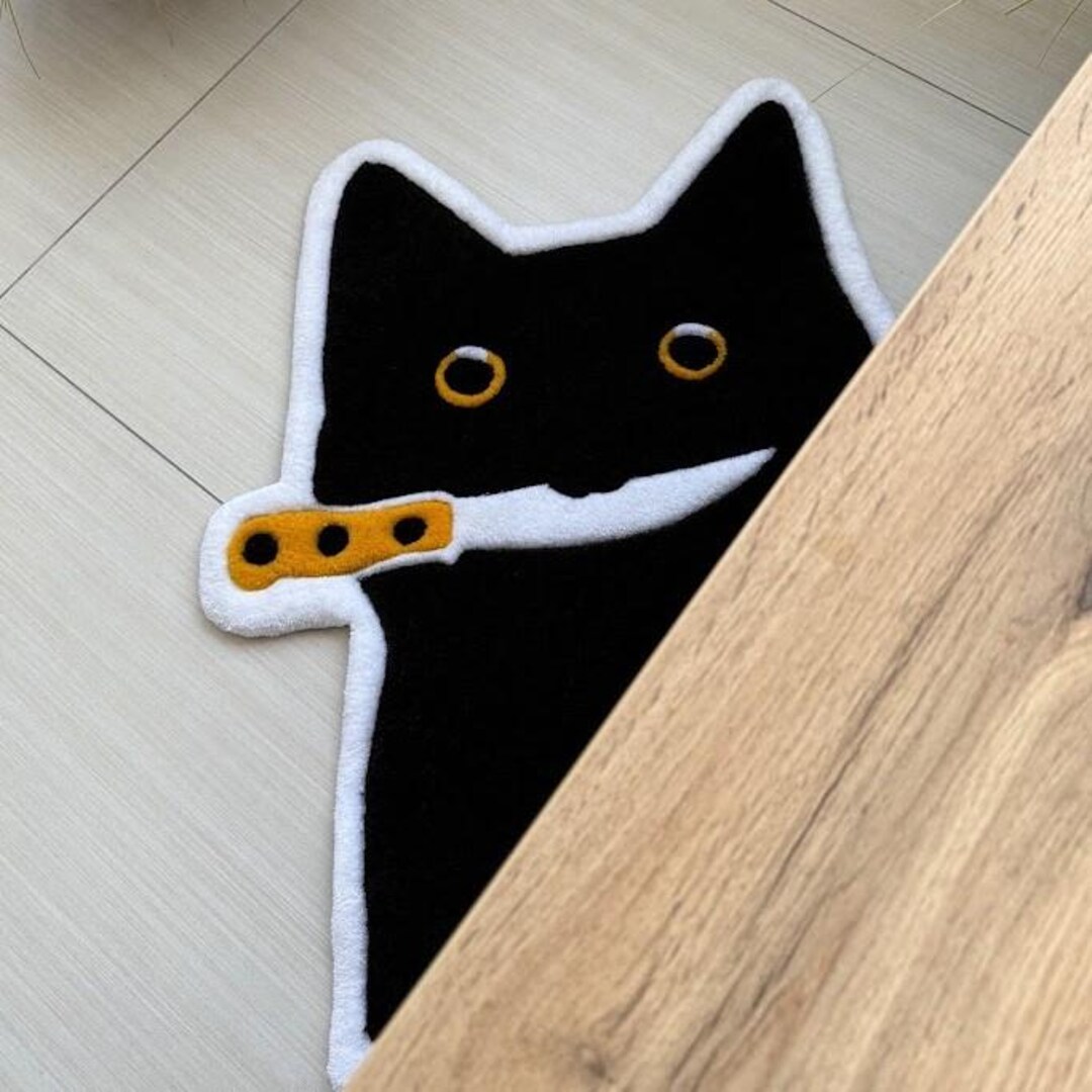 Cat Shaped Rug | Black Cat Wall Rug | Hand Tufted Animal Rug | Cute ...