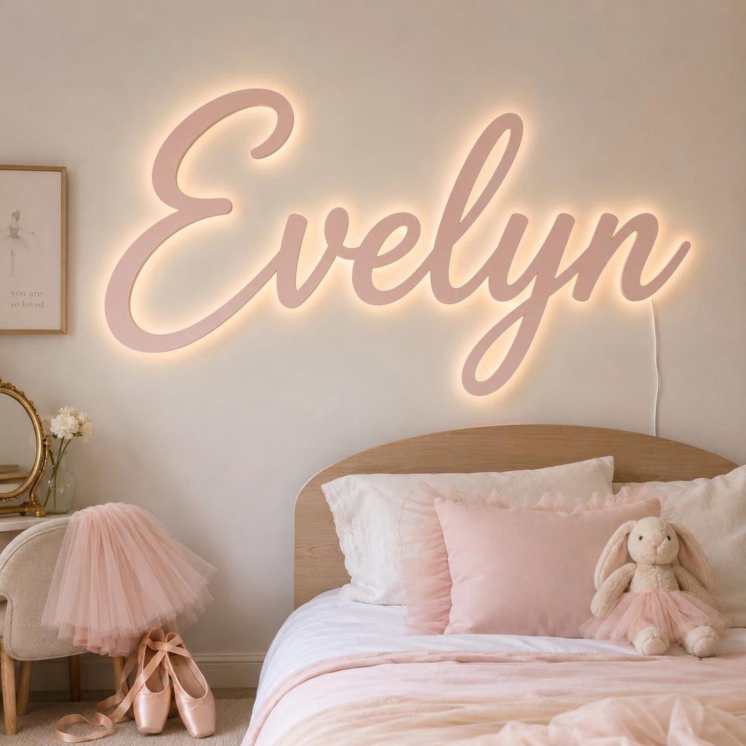 Personalized LED Cursive Name Sign, Wooden Wall Decor, Ballet Bedroom ...