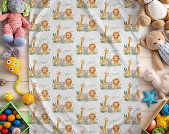 Manta de bebé personalizada de safari: manta Minky con animales de la selva