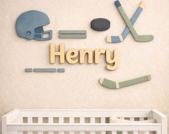 Personalized Hockey Nursery Name Sign, Wooden Sports Wall Decor