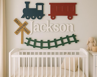 Letrero de madera personalizado con nombre para habitación de bebé, decoración de pared de tren, letrero personalizado para habitación de bebé, decoración 3D para dormitorio infantil