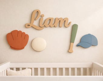 Letrero de béisbol para recién nacido, nombre de niño personalizado en madera, decoración personalizada para la habitación del bebé.