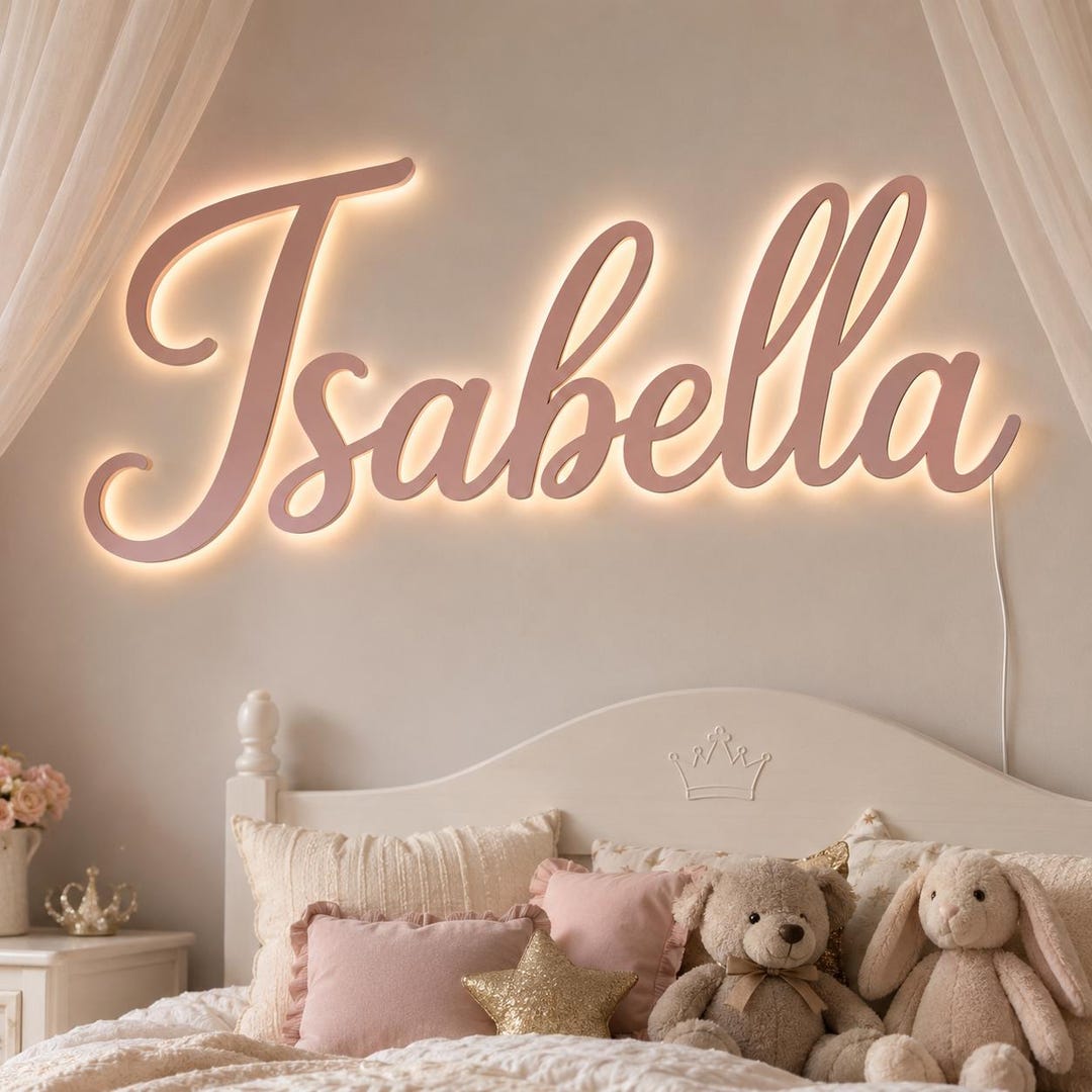 Name Sign Girl Rustic Rectangular Personalized LED Wooden Name Sign, Girls Room Wall Decor, Nursery Light ...