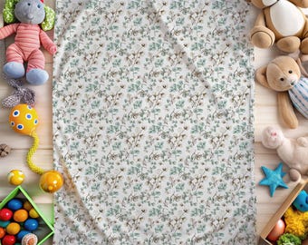 Manta con nombre personalizado • Suave forro polar botánico • Decoración infantil de género neutro • Manta acogedora para niños
