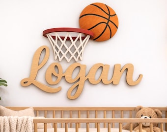 Personalized Basketball Nursery Name Sign • Sports Nursery Decor • Custom Wooden Baby Name Sign • Basketball Kids Room Wall Decor