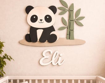 Personalized Panda Nursery Name Sign • 3D Wooden Baby Wall Decor