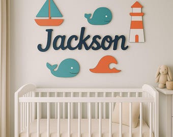 Nautical Nursery Name Sign, 3D Wooden Baby Wall Art
