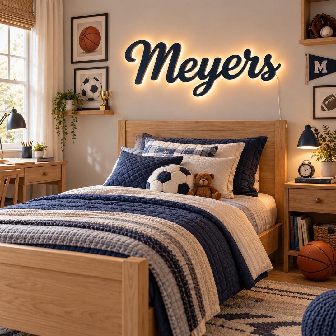 Personalized Wooden Name Sign, LED Backlit Nursery Wall Decor (custom ...