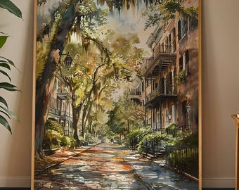 Savannah GA Watercolor Print — Historic District Wall Art, Southern City Poster