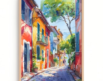 Buenos Aires La Boca Wall Art – Colorida calle La Boca, Barrio Caminito, Obra de arte del paisaje urbano de Argentina