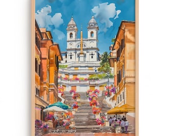 Rome Spanish Steps Watercolor Print | Italy Travel Art