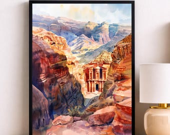 Lámina de acuarela de Petra Jordan – El Tesoro, Paisaje desértico