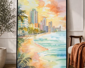 Miami Beach Watercolor Print: Vibrant Florida Coastal Art