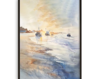 Skagen Harbour Watercolor Print: Scandinavian Coastal Wall Art