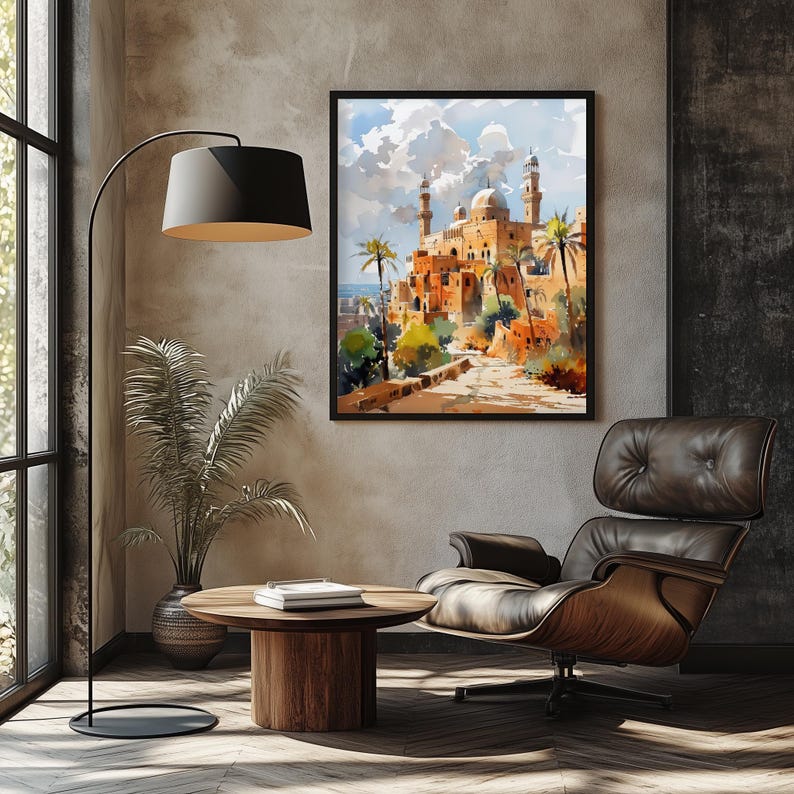 Lámina de arte islámico para pared — Paisaje urbano en acuarela de Samawah, Irak, póster de Oriente Medio imagen 8