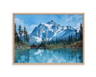 Mount Shuksan Watercolor Print, Washington State Mountain Art, Pacific Northwest Landscape Painting