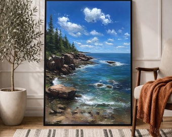 Acadia National Park Seascape Painting, Maine Rocky Coast Ocean Art