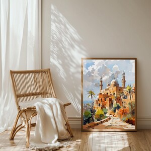 Lámina de arte islámico para pared — Paisaje urbano en acuarela de Samawah, Irak, póster de Oriente Medio imagen 11