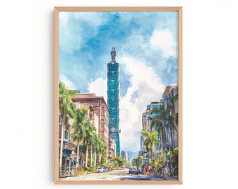Taipei 101 Print | Taiwan Wall Art | Modern Asia Travel Poster | Skyline Decor