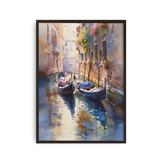 ヴェネツィアのゴンドラ水彩画：イタリアの運河アート - Etsy 日本