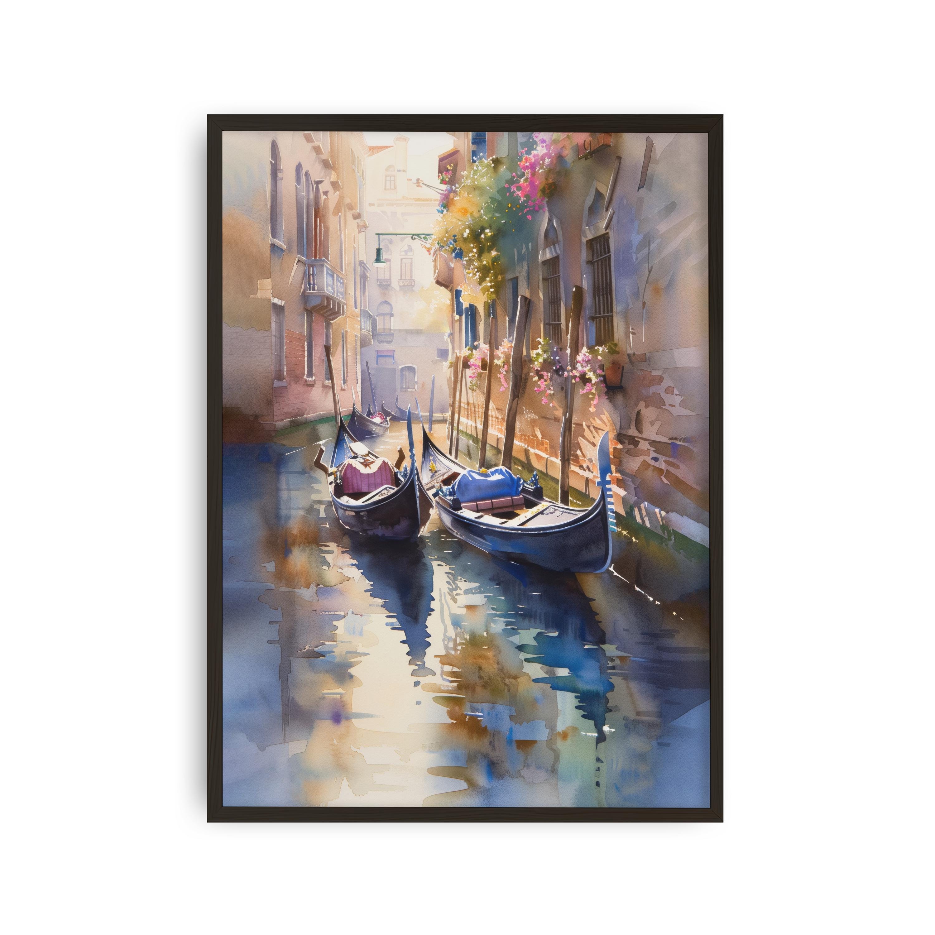 ヴェネツィアのゴンドラ水彩画：イタリアの運河アート - Etsy 日本