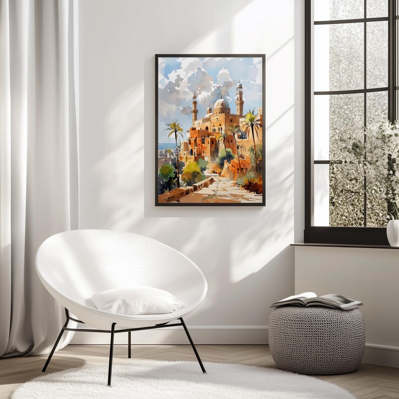Lámina de arte islámico para pared — Paisaje urbano en acuarela de Samawah, Irak, póster de Oriente Medio imagen 17