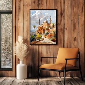 Lámina de arte islámico para pared — Paisaje urbano en acuarela de Samawah, Irak, póster de Oriente Medio imagen 3