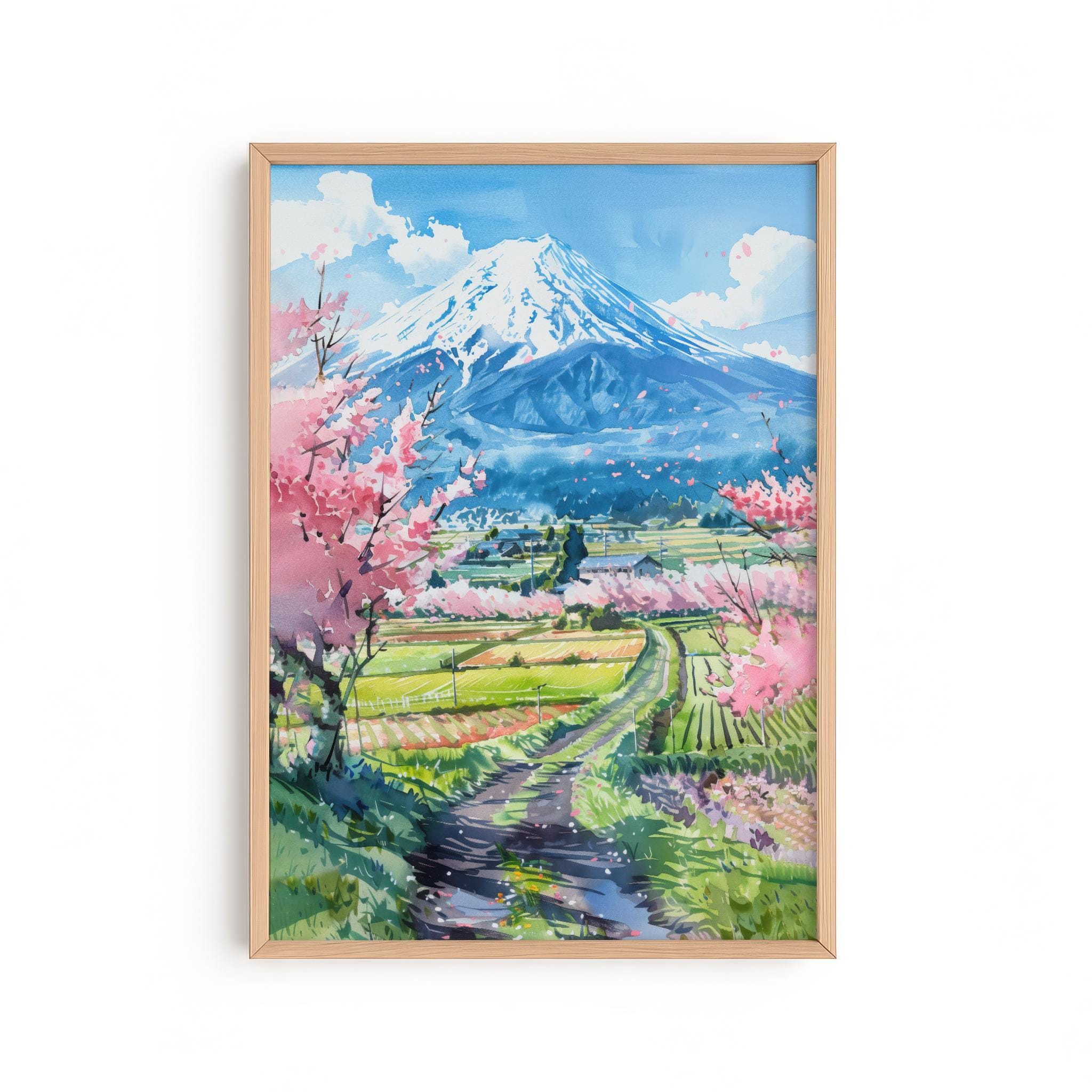 富士山水彩画プリント：日本の桜の風景 - Etsy 日本