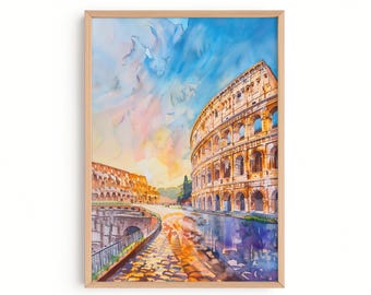 Rome Colosseum Watercolor Print | Italy Travel Wall Art | Roman Painting | Italian Landscape Poster