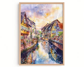Colmar France Print | Little Venice Wall Art | Alsace Village Painting | French Canal Artwork