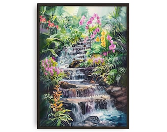 Templer Park Watercolor Print | Malaysia Waterfall Wall Art | Tropical Jungle Landscape Painting