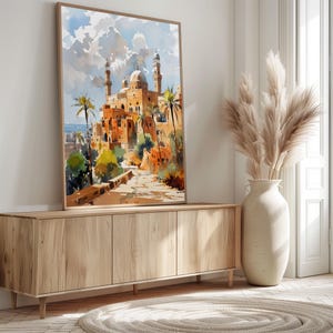 Lámina de arte islámico para pared — Paisaje urbano en acuarela de Samawah, Irak, póster de Oriente Medio imagen 12