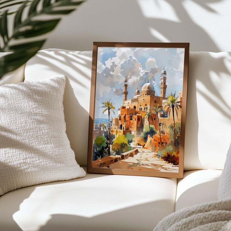 Lámina de arte islámico para pared — Paisaje urbano en acuarela de Samawah, Irak, póster de Oriente Medio imagen 14