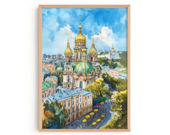 Kyiv St. Andrew's Church Print, Ukraine Golden Domes Wall Art, Ukrainian Baroque Cityscape Poster