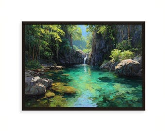 Fiji Jungle Waterfall Wall Art, Tropical Lagoon, Emerald Pool Forest Landscape, Hidden Oasis Decor, Oceania Nature Artwork