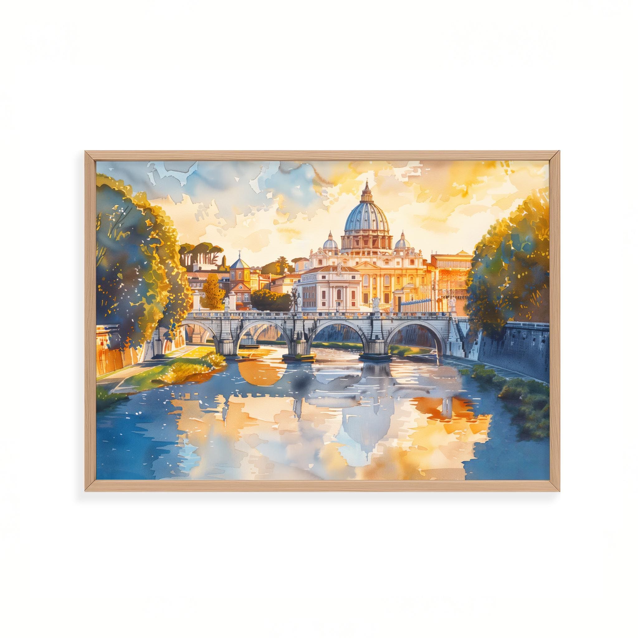 Rome Italy Painting, St. Peter's Basilica at Sunset Over the Tiber ...