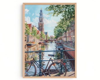 Amsterdam Print — Canal Watercolor Wall Art, Dutch Cityscape Netherlands Poster