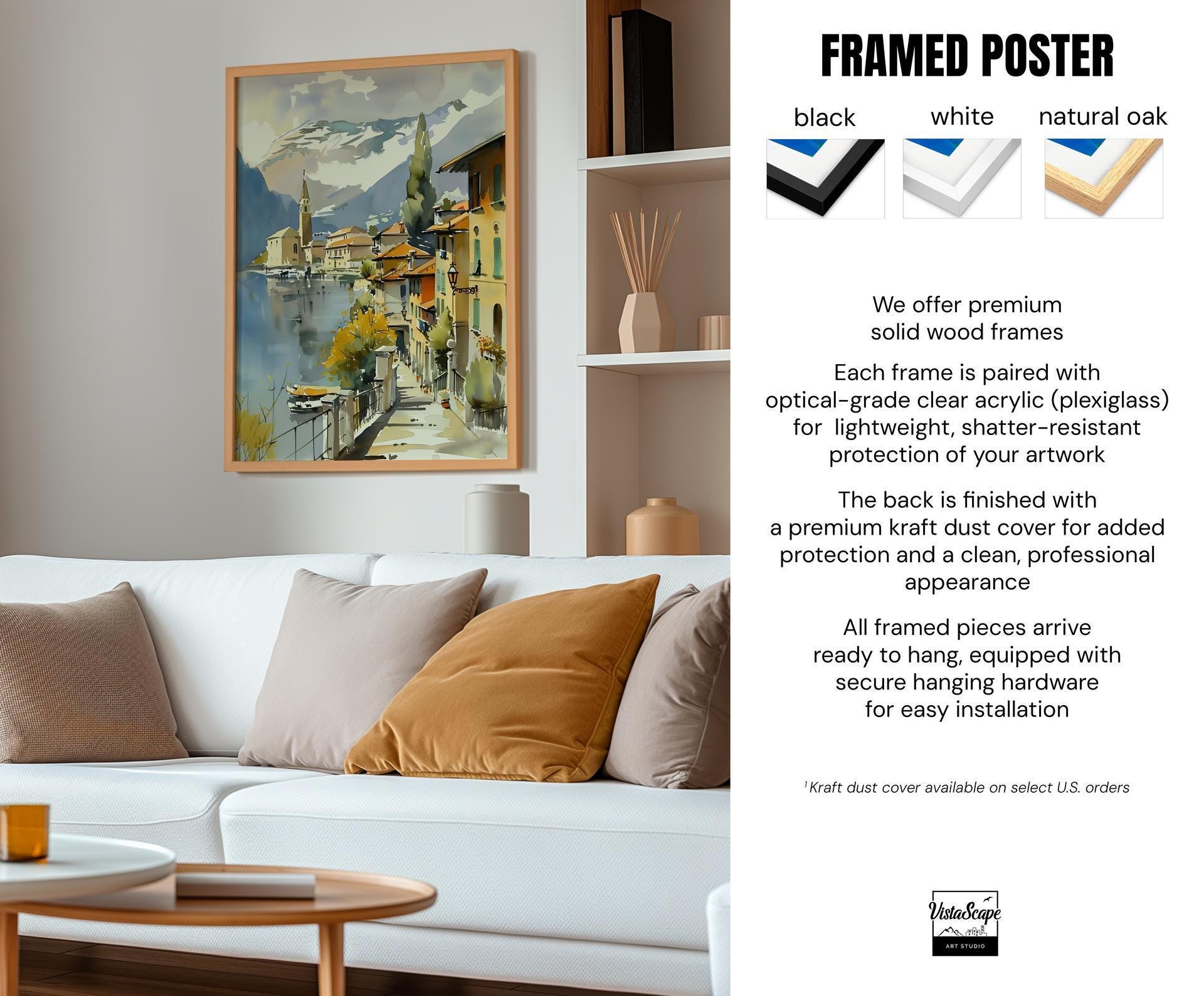Italian Wall Art Print — Lake Como Village, Watercolor Landscape Poster ...