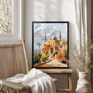 Lámina de arte islámico para pared — Paisaje urbano en acuarela de Samawah, Irak, póster de Oriente Medio imagen 16