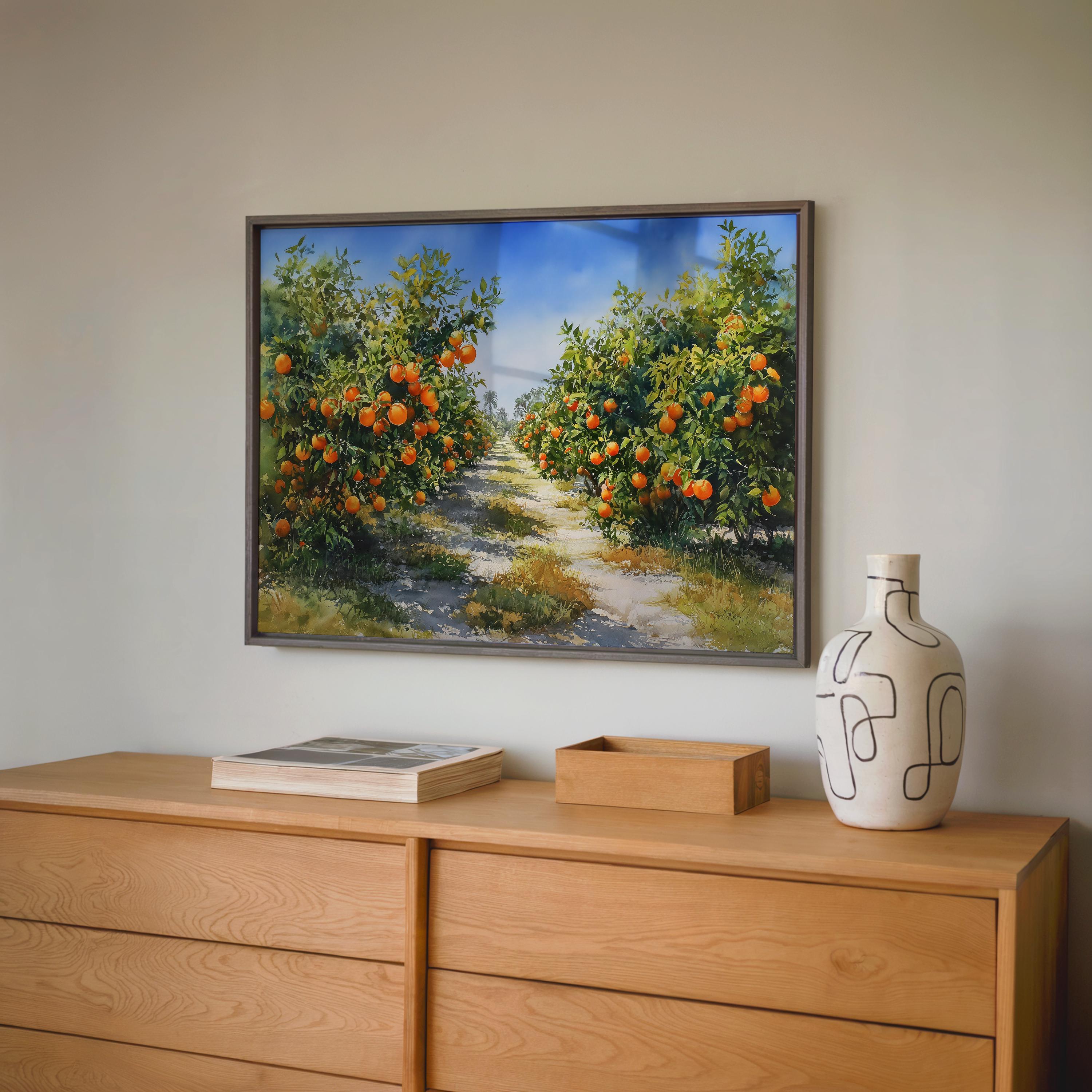 グリーンルーム Orange&Park カリフォルニア 額縁セット Florida Orange Grove Wall Art, Citrus Orchard Landscape Print