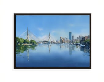 Boston väggkonsttryck — Zakim Bridge akvarell stadslandskap, Massachusetts poster