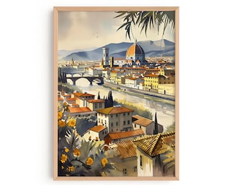 Florence Italy Watercolor Print — Duomo Wall Art, Tuscany Travel Poster