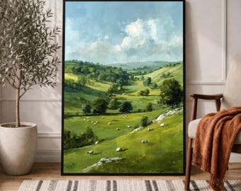 Cotswolds England Countryside Wall Art, English Pastoral Landscape Print, British Rural Hills