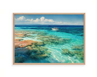 Great Barrier Reef Watercolor Print, Australia Ocean Wall Art, Tropical Painting
