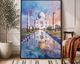 4 インドの風景画、タージ・マハルの絵画、水彩画、インドの