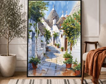 Alberobello Italy Watercolor Print | Trulli Houses Wall Art | Italian Village Travel Poster